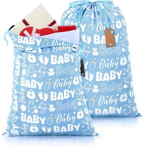 Pickmesh 2 Pcs Blue Baby Drawstring Gift Bags 20 x 28 Inch Extra Large Baby Shower Bags Reusable Fabric Wrapping Pouches for Birthday Gender Reveal Supplies Decoration