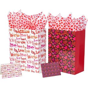 Ranfashiong 2 Pack Large Valentines Day Red and White Gift Bags with Tissue Paper （LOVE Heart）