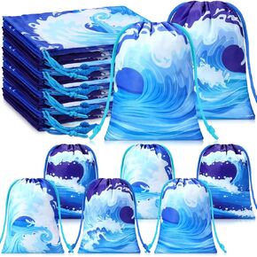 Capoda 16 PCS Ocean Waves Facs Gulk Summer Summer Sever Carpours Pouch Blue Beach Pool Treat Treats Wood Woodie Facs for Swimming Birthdy Party Dream Supplies