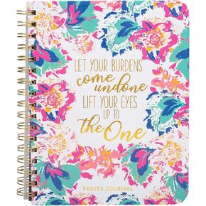 Mary Square Primrose Pink Blue Orange Floral 7 x 9 Paper Spiral Prayer Journal Notebook