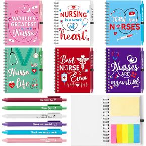 ANGOLIO 24Pcs Employee Nurse Appreciation Gift Thank You Gift for Medical Nursing Inspirational Spiral Notebook Journal with Sticky Note Notepad Motivational Ballpoint Pen Bulk for Nurse