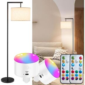 Modern Battery Operated Floor Lamp Cordless for Living Room, 10000mAh RGB Dimmable Floor Lamp with Remote Control lighting time up to 50 hrs, Tall Standing Floor Lamp For Bedroom, 2 Bulb Included