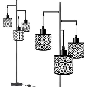 Dimmable Industrial Floor Lamp with 3-Lights Black Farmhouse Floor Lamps for Living Room, Modern Tall Standing Lamp with Birdcage Shades & Base for Bedroom, Office (①Black)