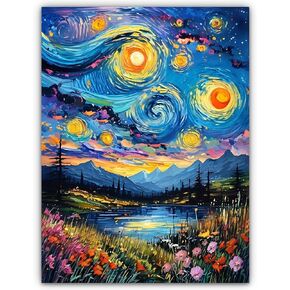 FYSUIMU DIY Painting by Number Kits 11.8 x 15.7 Inch Van Gogh Starry Night Wildflower Oil Painting Acrylic Painting by Number for Home Party Wall Decor