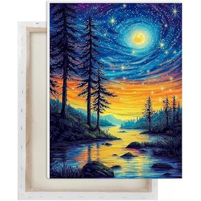 Lxmsja Stary Sky Paint by Numbers Kit for Adults, Abstract Landscape Acrylic Paint by Numbers for Adults Beginner, DIY Craft Supplies Oil Painting Kits for Home Wall Decor 12x16 inch (Framed)
