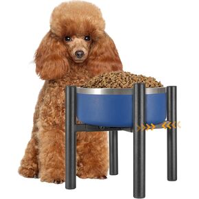 Raised Single Dog Bowl Stand, Adjustable 12-16" Tall, Elevated Dog Food Bowl Stand for 8-12" Wide Bowls, Dog Bowl Holder for Medium Large - Metal Dog Bowl Stand Only - Black