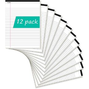 SUNEE Legal Pads Writing Pads, 12-Pack 8.5"x11.75" Colored Wide Ruled Note Pads, 50 Sheets per Writing pad, 8-1/2"x 11-3/4" To-Do List Notepad, Legal Rule Notepads for Office, School, College,Business