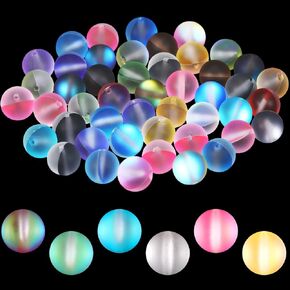 Yaomiao 140 Pcs 8 mm Mermaid Glass Beads Bulk Matte Crystal Glass Beads Frosted Moonstone Beads for Jewelry Making Crafts DIY, Multicolor
