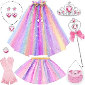 Princess Dress Up for Little Girl Toys ، 9pcs ارتداء ملابس للفتيات ، والبنات الأميرة ، والفتاة لباس الملابس للعب ، و Princess Cape مع ولي