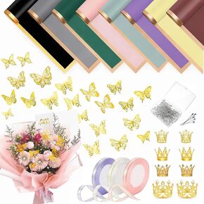 haplove 80 ورقة ورقة تغليف الورق مجموعة 8 ألوان ورقة التغليف مقاوم للماء لباقة اللون النقي Gold Edge Glapp Paper Port Floring Boudquet Supplies لحفل الزفاف DIY Crafts Gift