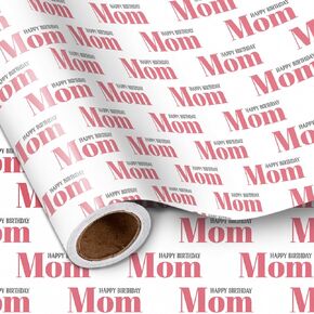 LeZakaa Floral Birthday Wrapping Paper Roll for Mom, Lush Pink Flowers, Happy Birthday Mom Lettering Gift Wrap for Mom's Birthday, Mother's Day，for Women, Female, Mini Roll, 17 inches x 16.4 Feet