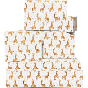 CENTRAL 23 - Wrapping Paper for Baby Boys - 6 Sheets of Birthday Gift Wrap for Girls - Giraffes - Animals - Recyclable
