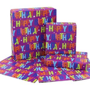 Happy Birthday Wrapping Paper For Kids Girls Boys Women Men, Purple Birthday Gift Wrapping Paper, Wrapping Paper Birthday 6 Sheets Folded Flat 20x28 Inches per Sheet