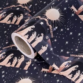 WRAPAHOLIC Nativity Christmas Wrapping Paper Roll - Mini Roll - 17 Inch x 16.5 Feet - Christmas Nativity Scene Design, Perfect for Religious Christian Holiday Gift Wrap
