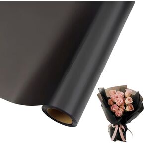 BBJ WRAPS No Crease Flower Wrapping Paper, Translucent Floral Wrapping Paper Roll, Waterproof Korean Paper for Bouquets Florist Supplies, 2 Rolls of 17" x33 ft (Black)