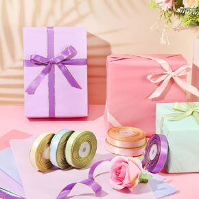 Kolldenn Gift Wrapping Crafts Set 120 Sheets Multicolor Tissue Paper 20 x 28 Inch and 6 Rolls Satin Ribbon for Decorative DIY Wraps Weddings Baby Shower