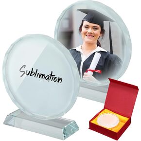 Didaey 2 Pcs Sublimation Blanks Crystal Picture Frame Crystal Tabletop Decor Decorative Plaques Custom DIY Photo Frame for Christmas Wedding Memorial DIY Gift(Round)