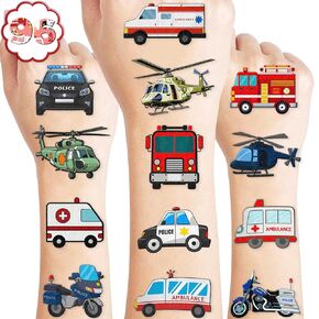 100 PCS Emergency Transportation Temporary Tattoos Themed Birthday Party Decorations Favors Supplies Decor Vehicle Ambulance Tattoo Stickers Gifts For Game Boys Girls Classroom School Prizes Reward