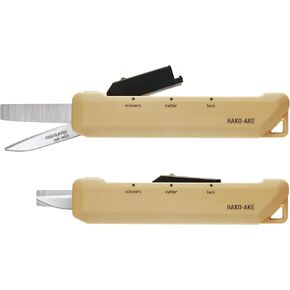 KOKUYO 2-Way Portable Scissors, HAKO-AKE Compact Pocket Size Travel Scissors, Titanium Blade All Purpose Craft Scissor Box Cutter for Office, Travel and Home. Khaki (Hasa-T420DG)