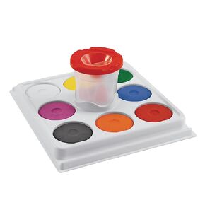Colorations Plastic Tempera Paint Tray Palette with 8 Paint Cakes and Brush and Cup Holders, Multicolor, 1 Count (Pack of 1)
