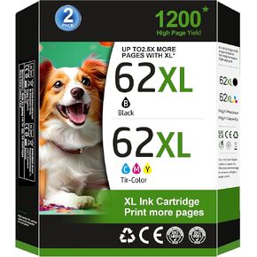 62XL Ink Cartridges Black and Color Replacement for HP Ink 62 HP 62 Ink HP 62XLWorks with HP Envy 5540 5549 5640 5660 7640 7645 OfficeJet Mobile 250 200 OfficeJet 5740 5741 8040 Printer (2 Pack)