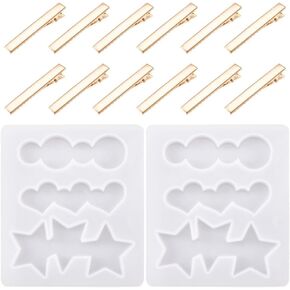 2Pcs Silicone Hair Clip Mold with 20Pcs Hair Barrette Heart Star Round Shape Hair Clip Resin Mold Hair Clip UV Resin Casting Mold for DIY Epoxy Resin Hair Clip