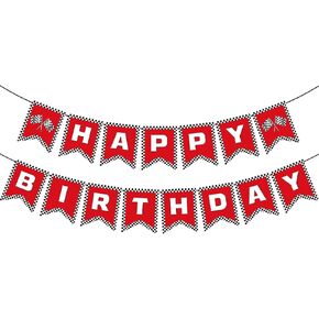 Race Car Birthday Banner Race Car Birthday Party Decorations Checkered Happy Birthday Banner Racing Flag Party Themed Party Supplies Decorations (Red)