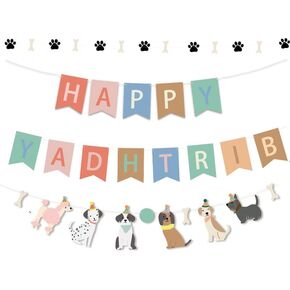 Dog Paw Birthday Banner，Happy Birthday Banner Decorations for Boys Girls Baby Shower Party Hanging Baby Shower Party Supplies