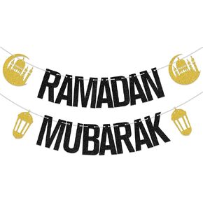 Ramadan Mubarak Banner Ramadan Decorations Happy Ramadan Banner Eid Festival Party Decorations Muslim Party Decor Supplies Black