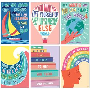 S&O Kindness Posters for Classroom Decorations 6 Pack, 15 x 22" Large Poster Bundle, Growth Mindset and Motivational Wall Art for Bulletin Board, Inspirational Quotes, Affirmation and Positive Banner