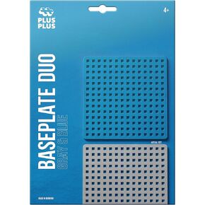 PLUS PLUS – Baseplate Duo, Gray and Blue – Base Accessory for Building and displaying Creations, 4.5 X 4.5 inches, Construction Building STEM | STEAM Toy for Kids