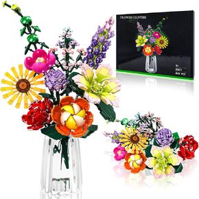 Flower Bouquet Building Sets, Artificial Flower Plants for Botanical Collection and Decorative Home, for Girls Adults Ages 6 7 8 9 10 11 12+, Birthday Valentine's Day Gift for Her, No Vase