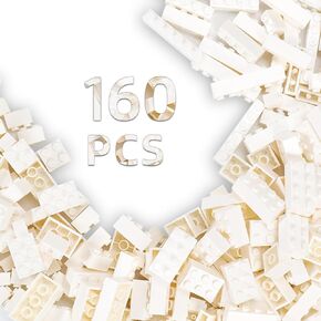 160 Piece White Classic Building Bricks, 8 Sizes Classic Building Bricks Bulk Pack, Compatible with Lego Parts and Pieces (White)