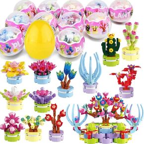 UMEELR 12Pcs Pre Filled Easter Eggs Kit, 12 in 1 Succulent Plants Building Blocks, Egg Surprise Toys for Kids Easter Party Favors, Easter Basket Stuffers/Filler, Easter Gifts, Easter Egg Prizes