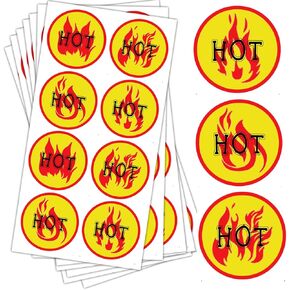 Fluorescent Hot Stickers - 1.5 Inch Flame Stickers Hot Labels - HOT Imprint Flame Labels 500/Roll (Red Yellow)