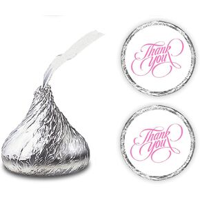 216 Modern Thank You Kisses Stickers, Elegant Chocolate Drops Labels Stickers for Weddings, Bridal Shower Engagement Party Decorations, Favors for Kisses in Pink. Made in USA