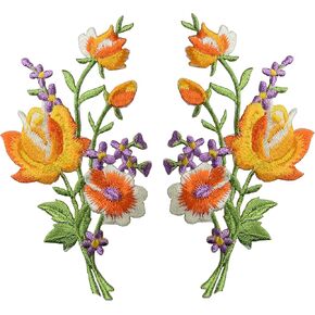 #E05093O Orange Rose Pair Flowers Floral Bouquet Boho Embroidered Appliques Iron on Patches