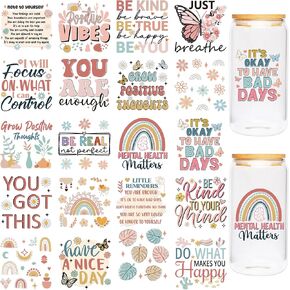 UV DTF Cup Wraps - 20 Sheet Inspirational UV DTF Transfer Stickers, Motivational UVDTF Cup Wraps for 16 oz, Butterfly Waterproof Rub on Transfer for Glass, DIY Crafts