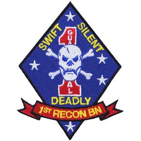 Officially Licensed United States Marine Corps USMC, 1st Recon Battalion Swift Silent Deadly Patch, with Iron-On Adhesive (Full Color)