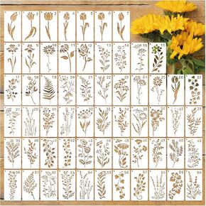 60pcs Small Floral Stencils for Painting on Wood Reusable Flower Wildflower Stencil Templates for Crafts Vine Herb Botanical Leaf Plant Stencils for Drawing on Wall Canvas Furniture(floral60)