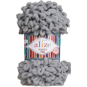 Alize Puffy Fine Baby Blanket Small Loop 100% Micropolyester Soft Yarn Lot of 4skn 400gr 64yds (343 - Coal Grey)