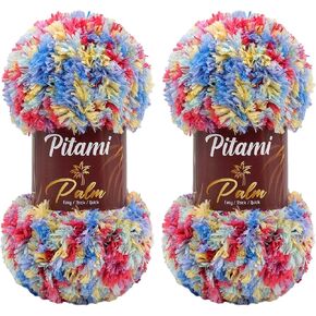 2K Textile Multicolor Palm Soft Fur Yarn 2 x 50m (2 x 55 yds, 75g x 2) Super Soft Faux Fur Yarn for Crochet Knitting