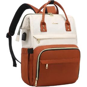 LOVEVOOK Laptop Backpack Purse for Women, 17 Inch Computer Business Stylish Backpacks, Doctor Nurse Bags for Work, Casual Daypack Backpack with USB Port, White-Brown
