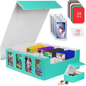 GEAoffice Trading Card Storage Box for 3200+ Cards With Display Windows, Premium MTG Card Storage Box With Card Supporters & Divider, Card Storage Box for TCG, Magic Game, Sports Card, Black/Blue