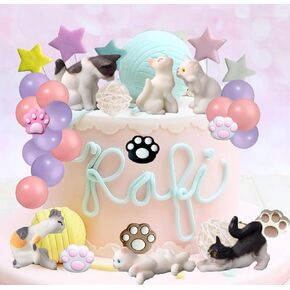 45 PCS Cat Cat Cake Topper Party Party Decor Cat Cake Topper for Cat موضوع عيد ميلاد حفلة لطيفة Cat Cat Topper Ball Cake Decor