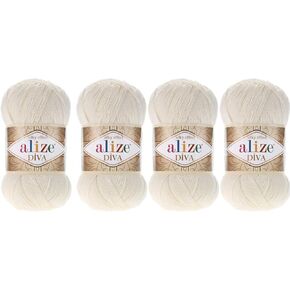 Hand Knitting Yarn 100% Microfiber Acrylic Yarn Alize Diva Silk Effect Thread Crochet Art Lace Craft Lot of 4 skeins 400gr 1532yds (62)