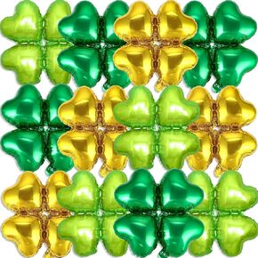 St Patricks Balloons 18 Inch Four Leaf Balloon, Gold and Green Four Leaf Shamrock Balloons for St Patricks Day Party Decorations Supplies