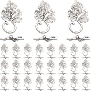 1 Box 30 Sets Leaf Toggle Clasp Antique Silver Toggle Clasps Alloy OT Bar Connectors Metal Vintage Grape Leaves Clasp Findings for Jewelry Making Clasps Supplies DIY Crafts Necklace Bracelet