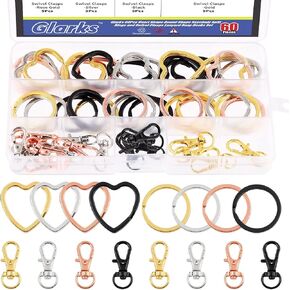 Glarks 60Pcs Flat Key Chain Ring Kit, 4 Colors Creative Heart Shape and Round Shape Keychain Split Key Rings with Swivel Clasps Lanyard Snap Hook for Car Home Keys Organization, Arts Crafts, Lanyards