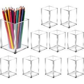 Vin Beauty 10 Pack Clear Makeup Brush Holder Clear Acrylic Pen Holder Pencil Cup Holder for Desk, Acrylic Pencil Holder Cup Organizer for Makeup Brush Pen Marker Office and Home Desktop Storage